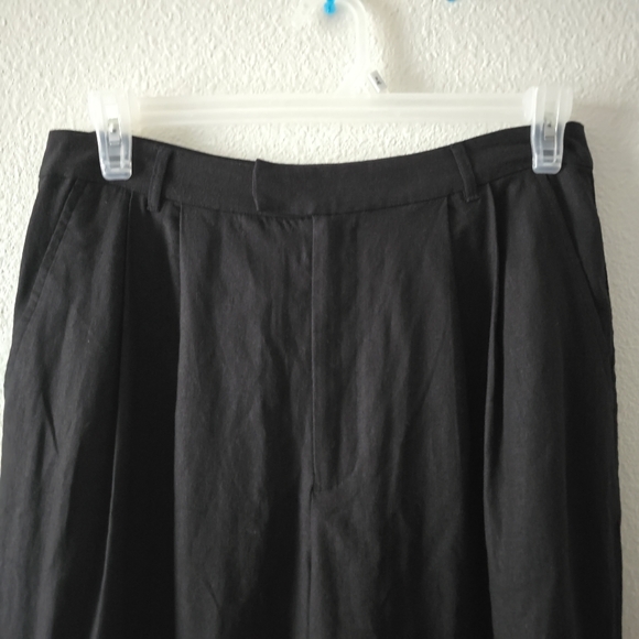 Reformation Earl Relaxed Pleated Wide Leg Trousers Sz 10 Linen Blend Black - Picture 6 of 17